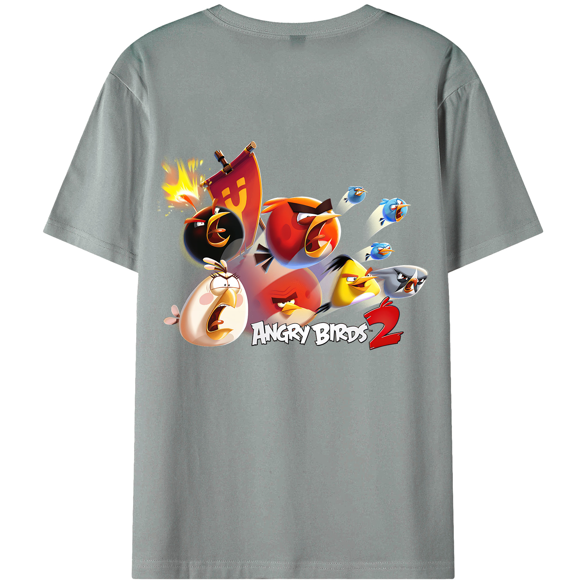 （画像用） Angry Birds アングリーバード 綿100％ メンズ半袖Tシャツ（バックプリント） 通気性